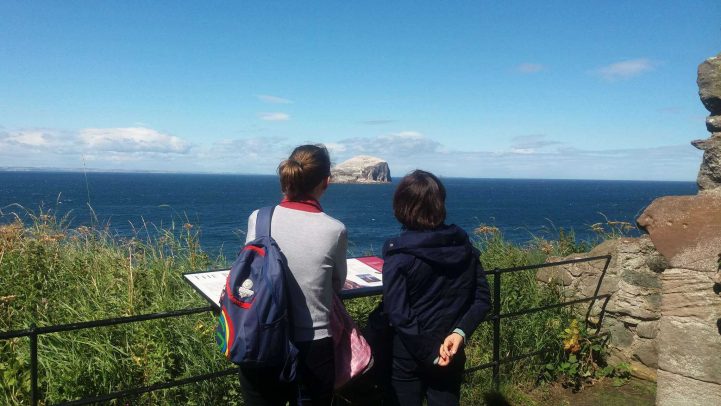 Admiring the view of the Bass Rock and talking about the wildlife and views 