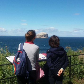 Admiring the view of the Bass Rock and talking about the wildlife and views 